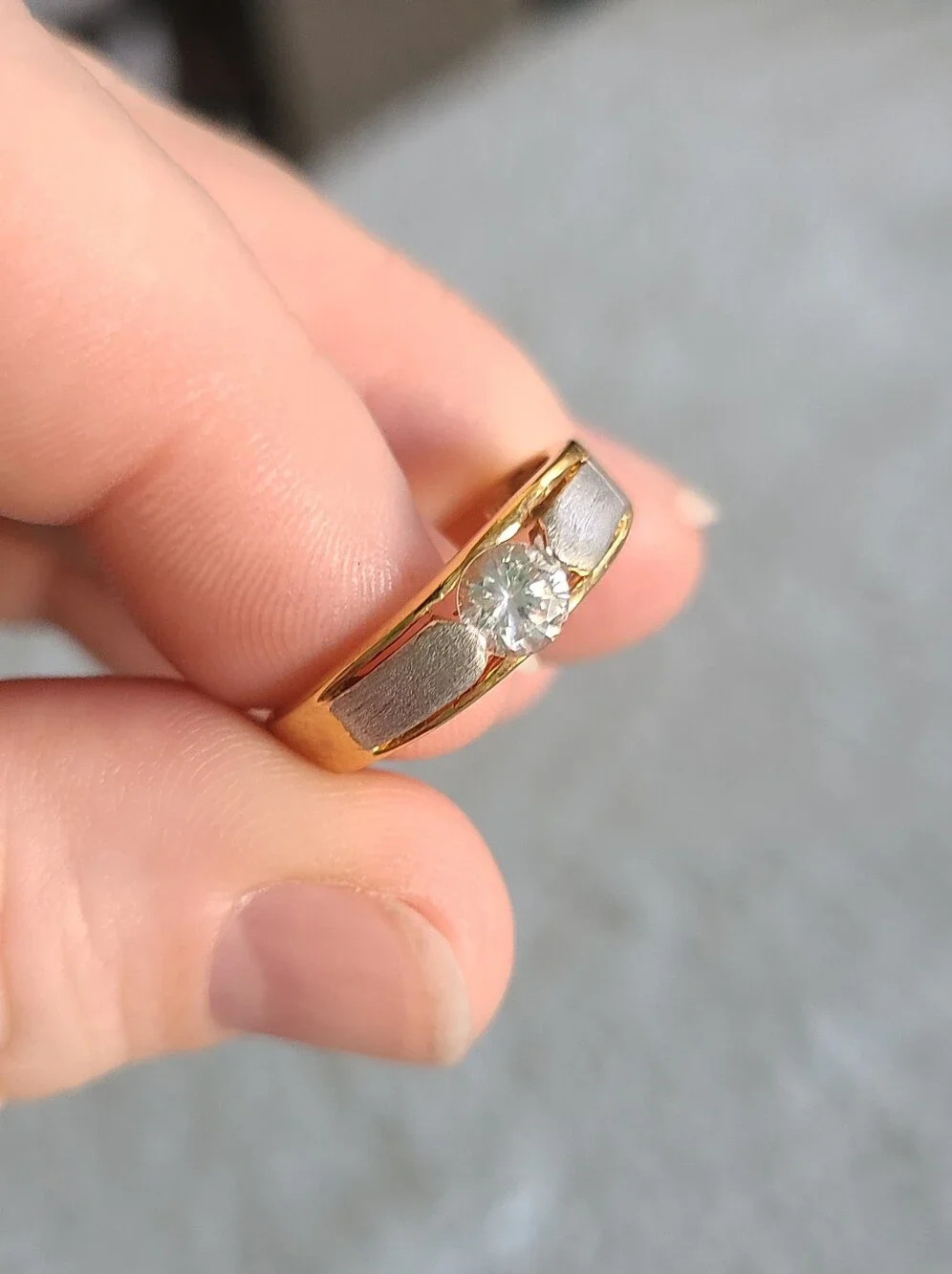 Gold and Silver Two-Tone Solitaire Ring with Clear CZ Gem